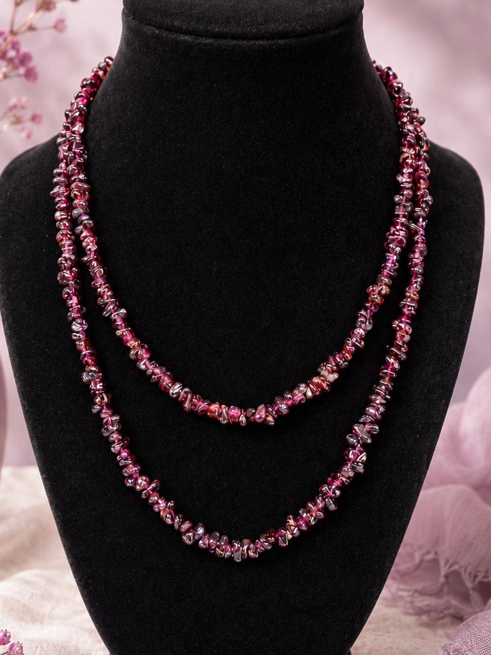 Garnet Chip Dark Pink 34” Necklace